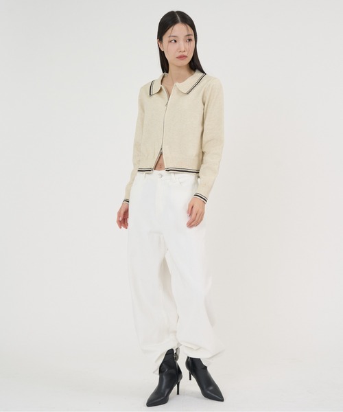 NUJOH(ヌゾ)の「Line Collar Zip Knit Cardigan / ラインカラージップニットカーディガン(Tシャツ/カットソー・レディース・ベージュ/グレー/ネイビー・FREE)」の9枚目の写真