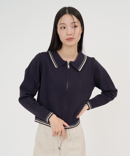 NUJOH(ヌゾ)の「Line Collar Zip Knit Cardigan / ラインカラージップニットカーディガン(Tシャツ/カットソー・レディース・ベージュ/グレー/ネイビー・FREE)」の16枚目の写真