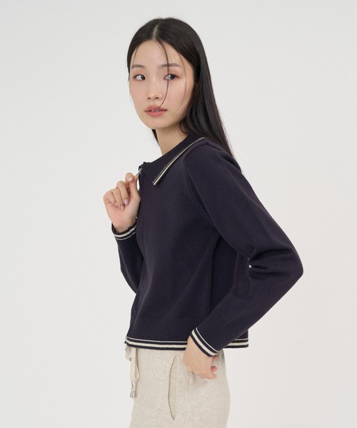 NUJOH(ヌゾ)の「Line Collar Zip Knit Cardigan / ラインカラージップニットカーディガン(Tシャツ/カットソー・レディース・ベージュ/グレー/ネイビー・FREE)」の17枚目の写真
