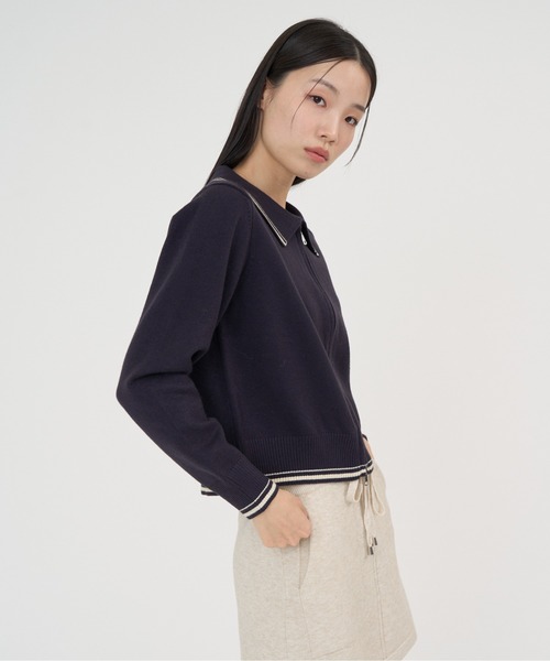 NUJOH(ヌゾ)の「Line Collar Zip Knit Cardigan / ラインカラージップニットカーディガン(Tシャツ/カットソー・レディース・ベージュ/グレー/ネイビー・FREE)」の20枚目の写真