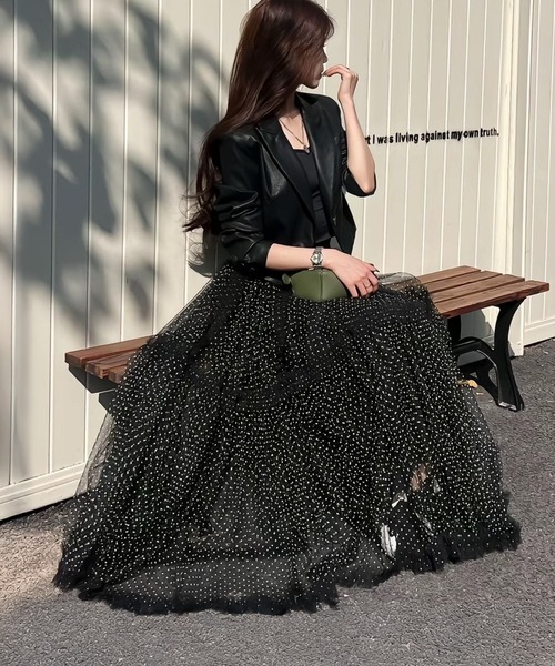 blackdia ocean(ブラックダイヤオーシャン)の「blackdia ocean ドット チュール スカート(スカート・レディース・ブラック/ブルー/オフホワイト・FREE)」の2枚目の写真