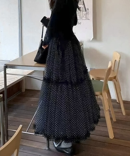 blackdia ocean(ブラックダイヤオーシャン)の「blackdia ocean ドット チュール スカート(スカート・レディース・ブラック/ブルー/オフホワイト・FREE)」の14枚目の写真