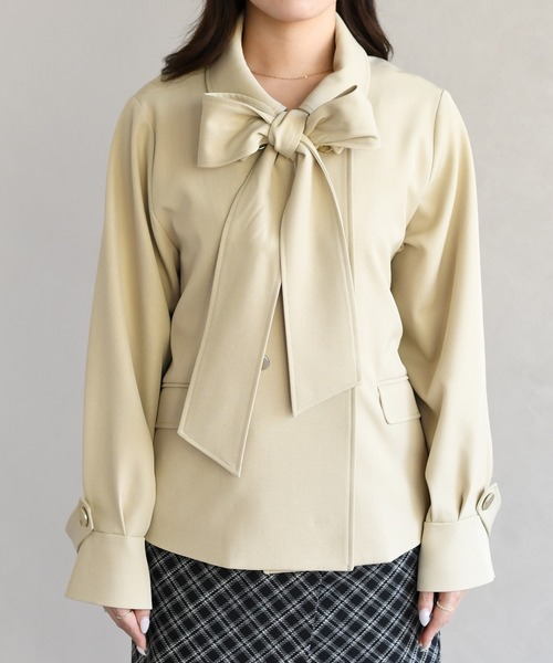 31 Sons de mode（トランテアン　ソン　ドゥ　モード）の「2026春夏新作 リボンタイ付きブルゾン（ブルゾン・レディース・ベージュ/インディゴブルー・ﾌﾘ-）」の8枚目の写真