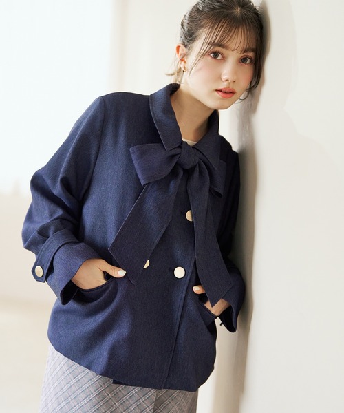 31 Sons de mode（トランテアン　ソン　ドゥ　モード）の「2026春夏新作 リボンタイ付きブルゾン（ブルゾン・レディース・ベージュ/インディゴブルー・ﾌﾘ-）」の22枚目の写真