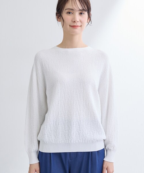 INDIVI（インディヴィ）の「【前後2WAY／洗える】凹凸編地カーディガンニット（カーディガン/ボレロ・レディース・オフホワイト/ブラック・38/13/05）」の3枚目の写真