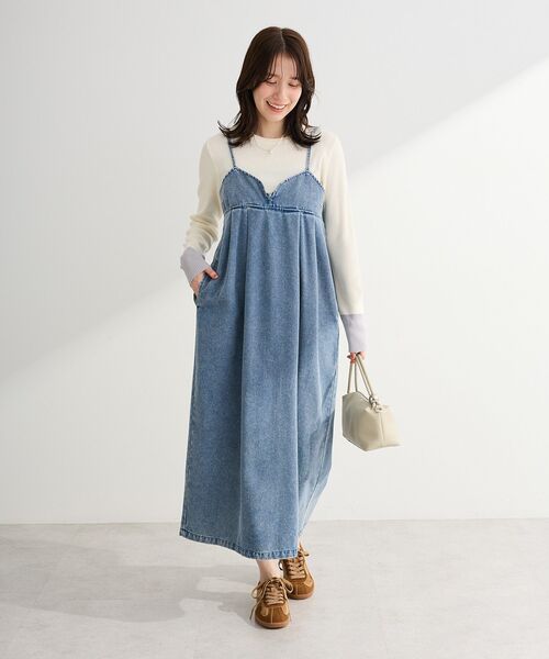 Green　Parks（グリーンパークス）の「デニムキャミワンピース（ワンピース・レディース・インディゴブルー/ブラック・FREE）」の2枚目の写真