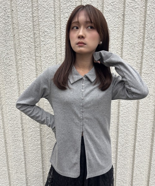 merrylatte(メリーラテ)の「NEP RIB CARDIGAN【IROHANI】(カーディガン/ボレロ・レディース・グレー・FREE)」の1枚目の写真