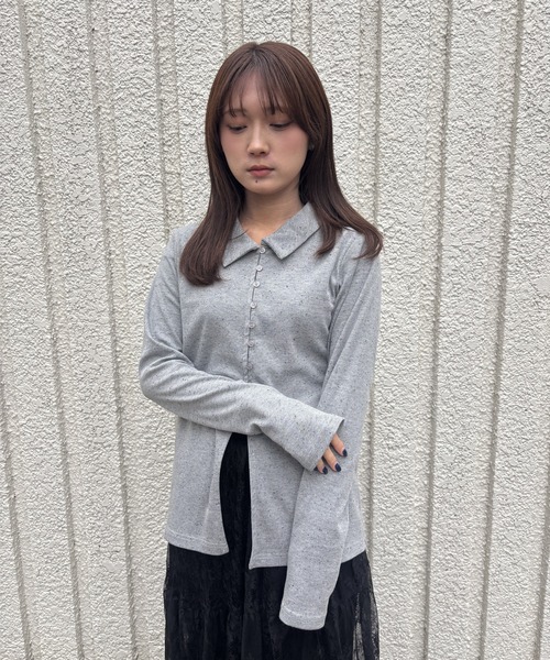 merrylatte(メリーラテ)の「NEP RIB CARDIGAN【IROHANI】(カーディガン/ボレロ・レディース・グレー・FREE)」の4枚目の写真