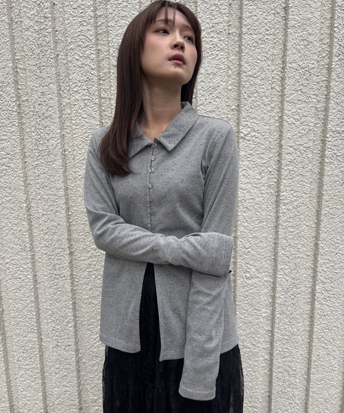 merrylatte(メリーラテ)の「NEP RIB CARDIGAN【IROHANI】(カーディガン/ボレロ・レディース・グレー・FREE)」の5枚目の写真