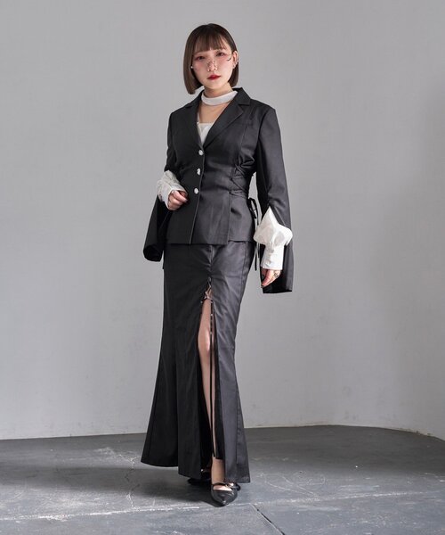 Mavie..7(メヴィセットゥ)の「【Mavie..7】サイドレースUPジャケット(テーラードジャケット・レディース・ストライプ/ブラック・FREE)」の5枚目の写真