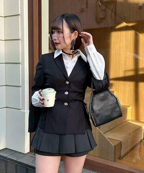 Mavie..7(メヴィセットゥ)の「【Mavie..7】サイドレースUPジャケット(テーラードジャケット・レディース・ストライプ/ブラック・FREE)」の8枚目の写真