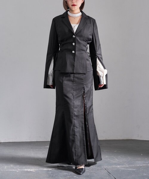 Mavie..7(メヴィセットゥ)の「【Mavie..7】サイドレースUPジャケット(テーラードジャケット・レディース・ストライプ/ブラック・FREE)」の11枚目の写真