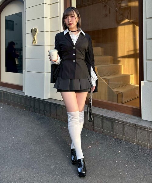 Mavie..7(メヴィセットゥ)の「【Mavie..7】サイドレースUPジャケット(テーラードジャケット・レディース・ストライプ/ブラック・FREE)」の12枚目の写真