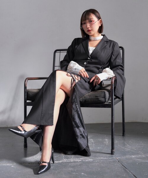 Mavie..7(メヴィセットゥ)の「【Mavie..7】サイドレースUPジャケット(テーラードジャケット・レディース・ストライプ/ブラック・FREE)」の14枚目の写真