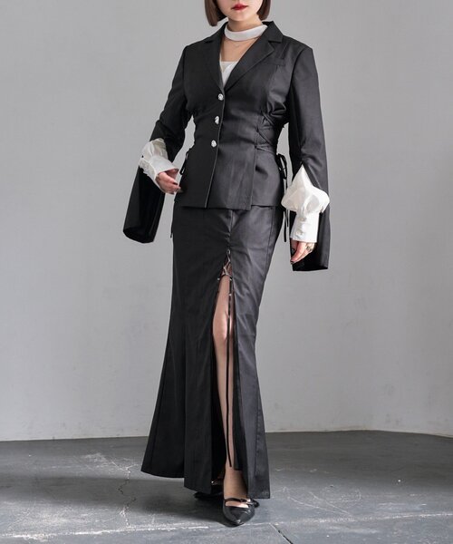 Mavie..7(メヴィセットゥ)の「【Mavie..7】サイドレースUPジャケット(テーラードジャケット・レディース・ストライプ/ブラック・FREE)」の15枚目の写真