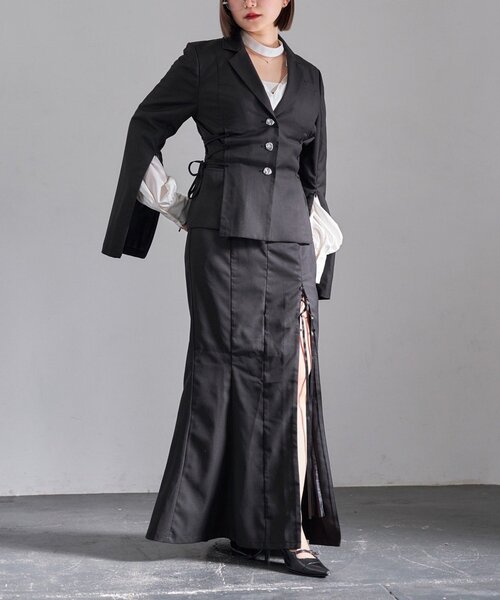 Mavie..7(メヴィセットゥ)の「【Mavie..7】サイドレースUPジャケット(テーラードジャケット・レディース・ストライプ/ブラック・FREE)」の16枚目の写真