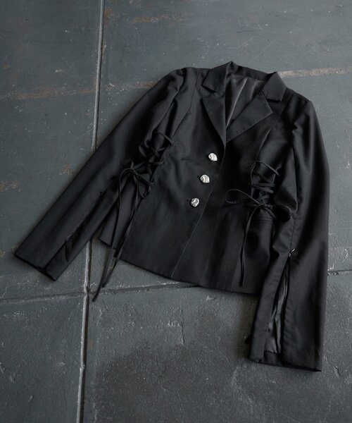 Mavie..7(メヴィセットゥ)の「【Mavie..7】サイドレースUPジャケット(テーラードジャケット・レディース・ストライプ/ブラック・FREE)」の22枚目の写真