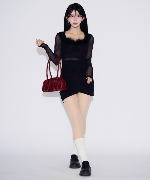 tinkerend(ティンカーエンド)の「Pointed Sheer Fur Mini Dress / ポインテッドシースルーファーミニワンピース(ワンピース・レディース・ブラック・FREE)」の10枚目の写真