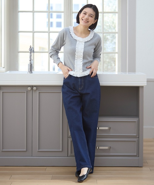 petit main LIEN(プティマインリアン)の「【親子リンク】レースフリルテレコ長袖Tシャツ(Tシャツ/カットソー・レディース・オフホワイト/トップグレー/ブラック・F)」の4枚目の写真