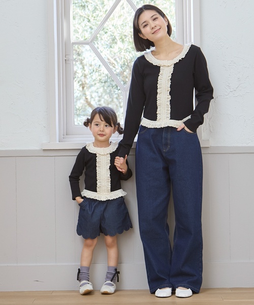 petit main LIEN(プティマインリアン)の「【親子リンク】レースフリルテレコ長袖Tシャツ(Tシャツ/カットソー・レディース・オフホワイト/トップグレー/ブラック・F)」の6枚目の写真