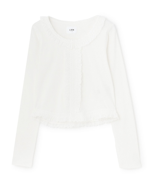 petit main LIEN(プティマインリアン)の「【親子リンク】レースフリルテレコ長袖Tシャツ(Tシャツ/カットソー・レディース・オフホワイト/トップグレー/ブラック・F)」の8枚目の写真