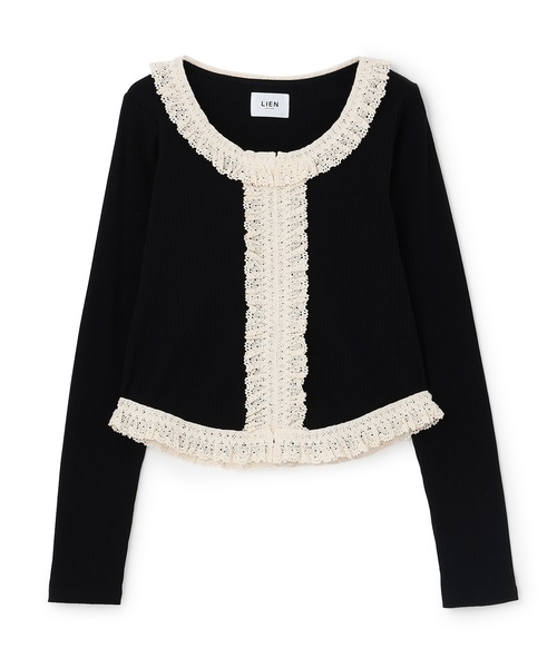 petit main LIEN(プティマインリアン)の「【親子リンク】レースフリルテレコ長袖Tシャツ(Tシャツ/カットソー・レディース・オフホワイト/トップグレー/ブラック・F)」の9枚目の写真