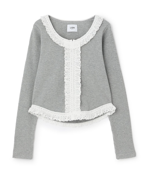 petit main LIEN(プティマインリアン)の「【親子リンク】レースフリルテレコ長袖Tシャツ(Tシャツ/カットソー・レディース・オフホワイト/トップグレー/ブラック・F)」の10枚目の写真