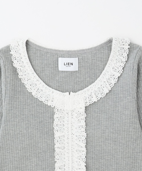 petit main LIEN(プティマインリアン)の「【親子リンク】レースフリルテレコ長袖Tシャツ(Tシャツ/カットソー・レディース・オフホワイト/トップグレー/ブラック・F)」の12枚目の写真