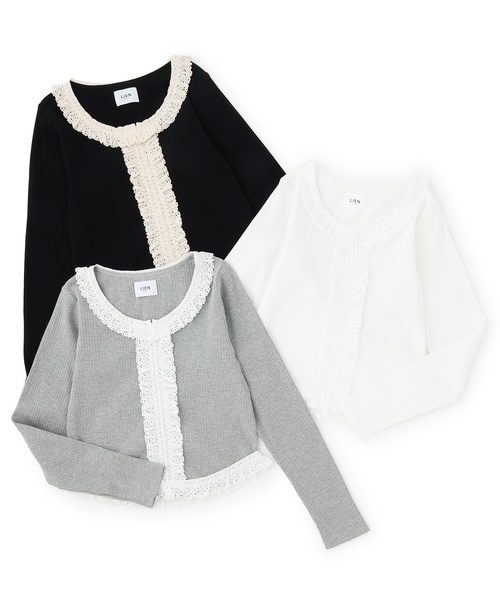 petit main LIEN(プティマインリアン)の「【親子リンク】レースフリルテレコ長袖Tシャツ(Tシャツ/カットソー・レディース・オフホワイト/トップグレー/ブラック・F)」の16枚目の写真