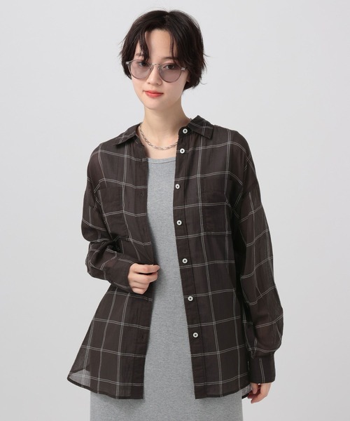 BAYFLOW（ベイフロー）の「[夏まで着られる]コットンシアーシャツ（シャツ/ブラウス・レディース・グリーン系/ピンク/ブラウン系/オフホワイト/イエロー系/ブルー系/ブラック系/ミント/オレンジ・FREE）」の3枚目の写真