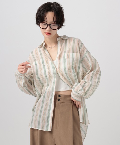 BAYFLOW（ベイフロー）の「[夏まで着られる]コットンシアーシャツ（シャツ/ブラウス・レディース・グリーン系/ピンク/ブラウン系/オフホワイト/イエロー系/ブルー系/ブラック系/ミント/オレンジ・FREE）」の6枚目の写真