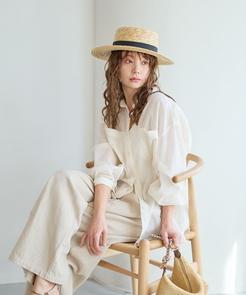 BAYFLOW（ベイフロー）の「[夏まで着られる]コットンシアーシャツ（シャツ/ブラウス・レディース・グリーン系/ピンク/ブラウン系/オフホワイト/イエロー系/ブルー系/ブラック系/ミント/オレンジ・FREE）」の2枚目の写真