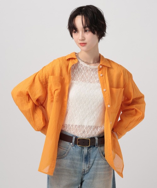 BAYFLOW（ベイフロー）の「[夏まで着られる]コットンシアーシャツ（シャツ/ブラウス・レディース・グリーン系/ピンク/ブラウン系/オフホワイト/イエロー系/ブルー系/ブラック系/ミント/オレンジ・FREE）」の9枚目の写真