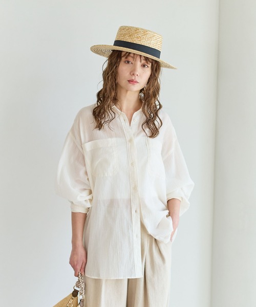 BAYFLOW（ベイフロー）の「[夏まで着られる]コットンシアーシャツ（シャツ/ブラウス・レディース・グリーン系/ピンク/ブラウン系/オフホワイト/イエロー系/ブルー系/ブラック系/ミント/オレンジ・FREE）」の18枚目の写真