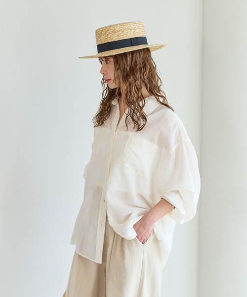 BAYFLOW（ベイフロー）の「[夏まで着られる]コットンシアーシャツ（シャツ/ブラウス・レディース・グリーン系/ピンク/ブラウン系/オフホワイト/イエロー系/ブルー系/ブラック系/ミント/オレンジ・FREE）」の14枚目の写真