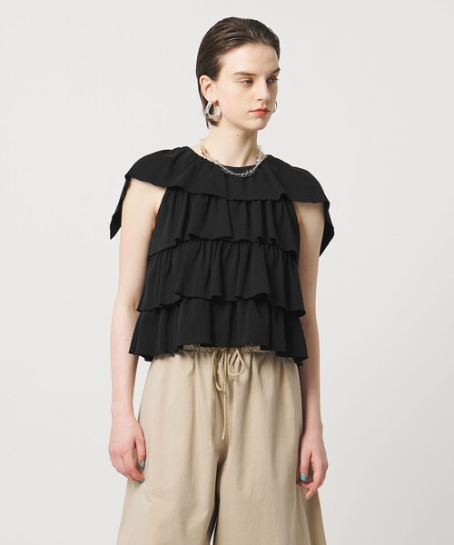 ASTRAET（アストラット）の「＜ASTRAET＞フリル  ティアード ノースリーブカットソー（Tシャツ/カットソー・レディース・ホワイト/ブラック・FREE）」の8枚目の写真