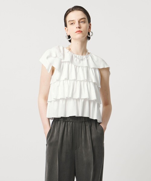 ASTRAET（アストラット）の「＜ASTRAET＞フリル  ティアード ノースリーブカットソー（Tシャツ/カットソー・レディース・ホワイト/ブラック・FREE）」の11枚目の写真