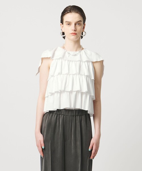 ASTRAET（アストラット）の「＜ASTRAET＞フリル  ティアード ノースリーブカットソー（Tシャツ/カットソー・レディース・ホワイト/ブラック・FREE）」の12枚目の写真
