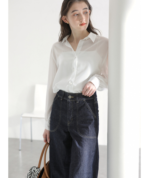 La TOTALITE（ラトータリテ）の「【洗える】ストライプシアーギャザーシャツ（シャツ/ブラウス・レディース・サックスブルー/ホワイト/イエロー・FREE）」の9枚目の写真