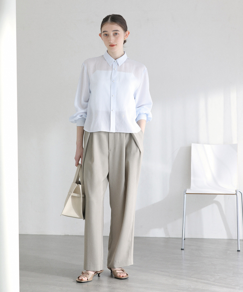 La TOTALITE（ラトータリテ）の「【洗える】ストライプシアーギャザーシャツ（シャツ/ブラウス・レディース・サックスブルー/ホワイト/イエロー・FREE）」の13枚目の写真