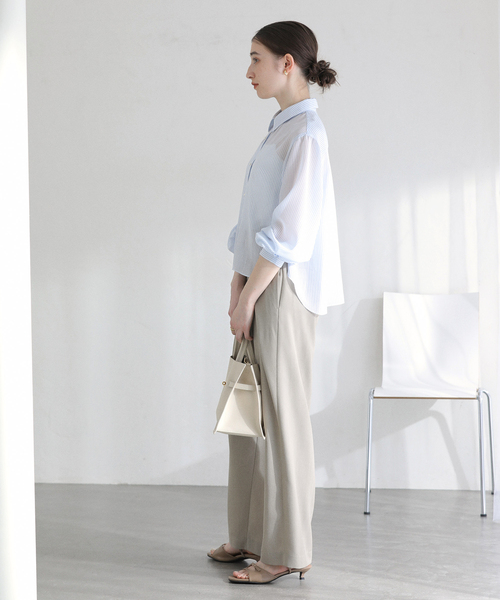 La TOTALITE（ラトータリテ）の「【洗える】ストライプシアーギャザーシャツ（シャツ/ブラウス・レディース・サックスブルー/ホワイト/イエロー・FREE）」の14枚目の写真