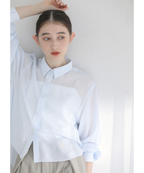 La TOTALITE（ラトータリテ）の「【洗える】ストライプシアーギャザーシャツ（シャツ/ブラウス・レディース・サックスブルー/ホワイト/イエロー・FREE）」の16枚目の写真