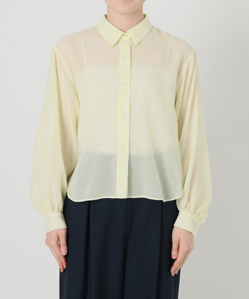 La TOTALITE（ラトータリテ）の「【洗える】ストライプシアーギャザーシャツ（シャツ/ブラウス・レディース・サックスブルー/ホワイト/イエロー・FREE）」の4枚目の写真