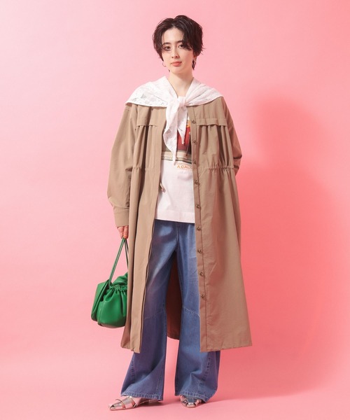 Green　Parks（グリーンパークス）の「ギャザードロストワンピース（シャツワンピース・レディース・カーキ/ブラック/ベージュ・FREE）」の2枚目の写真