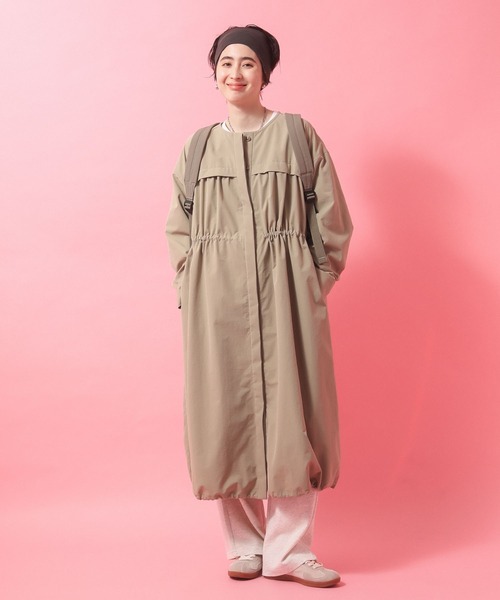 Green　Parks（グリーンパークス）の「ギャザードロストワンピース（シャツワンピース・レディース・カーキ/ブラック/ベージュ・FREE）」の3枚目の写真