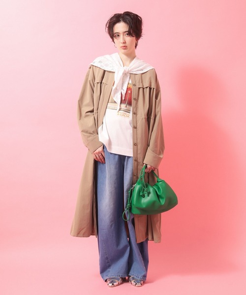 Green　Parks（グリーンパークス）の「ギャザードロストワンピース（シャツワンピース・レディース・カーキ/ブラック/ベージュ・FREE）」の11枚目の写真