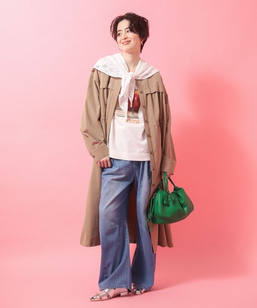 Green　Parks（グリーンパークス）の「ギャザードロストワンピース（シャツワンピース・レディース・カーキ/ブラック/ベージュ・FREE）」の12枚目の写真