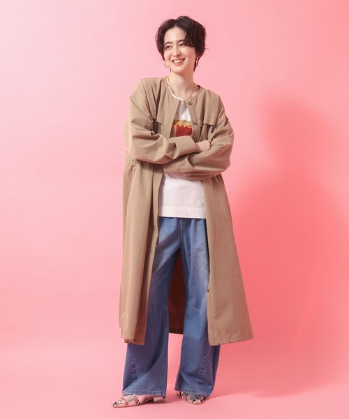 Green　Parks（グリーンパークス）の「ギャザードロストワンピース（シャツワンピース・レディース・カーキ/ブラック/ベージュ・FREE）」の15枚目の写真