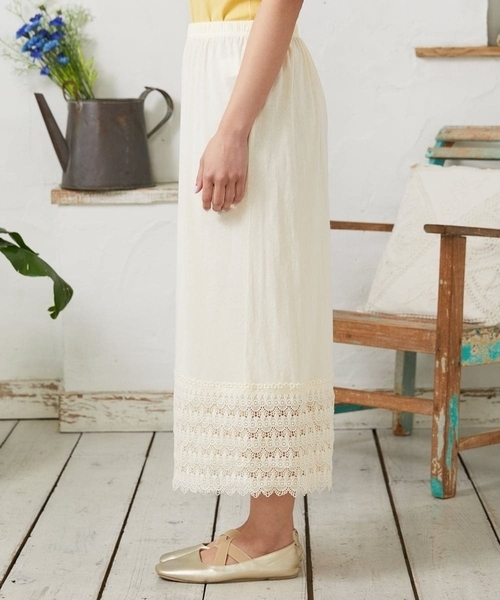 Jocomomola（ホコモモラ）の「天竺レースペチコートパンツ（その他パンツ・レディース・ミント/アイボリー/ライトピンク・40）」の9枚目の写真