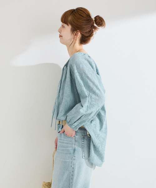 B.C STOCK（ベーセーストック）の「手洗い可 /  ジャガードスキッパーブラウス（シャツ/ブラウス・レディース・アイボリー/サックスブルー・FREE）」の14枚目の写真
